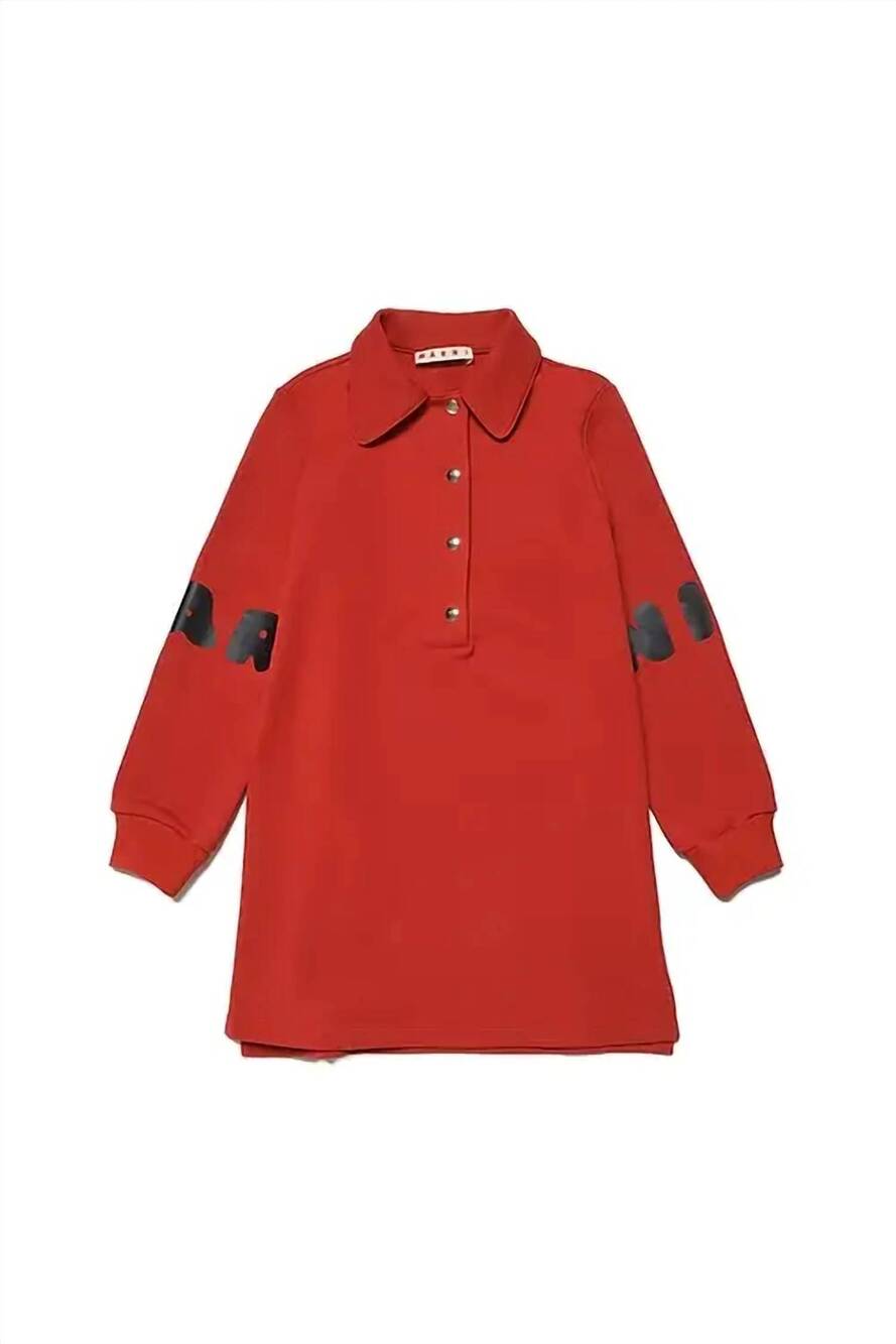 NEW MARNI girls collared dress with logo sleeves in red